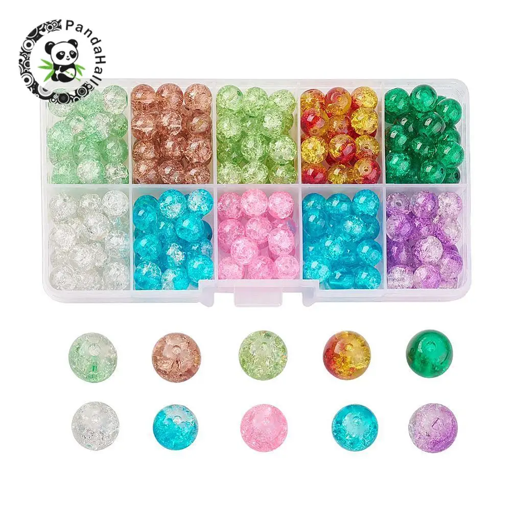 100 Crackle Glass Beads 6mm Pink /& Dark Aqua