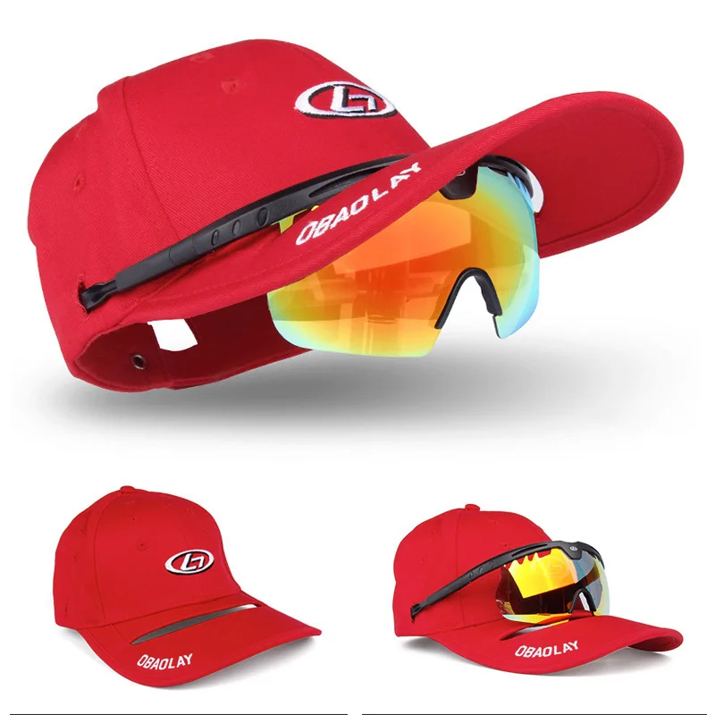 Obaolay поляризационные солнцезащитные очки для рыбалки с Спортивная Кепка ветрозащитные очки - Цвет: Красный