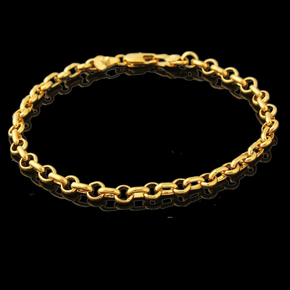 Золотой цвет 21 см 4 мм звено цепи браслет для женщин и мужчин, ретро модные браслеты
