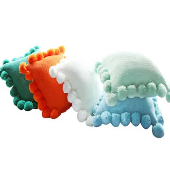 

Cotton Knitted Square Decorative Pillowcase Cover Sweater Pompoms Fringe Soft Warm Solid Outdoor Decorative Throw Pillow Covers