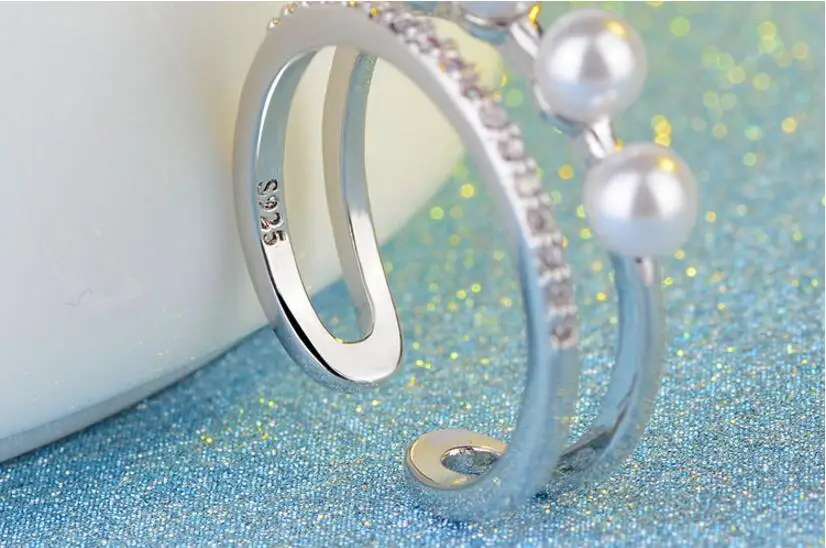 Anenjery, трендовые, корейский стиль, 925 пробы, серебряные, многослойные, свадебные кольца для женщин, жемчуг, циркон, кольца для открытия, S-R241