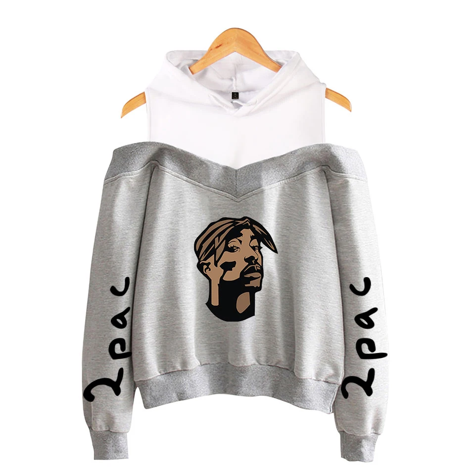 

2019 new Rapper 2pac 2D Print Popular Off-Shoulder Hoodies Sweatshirts Spring/Smmer trends Women Sexy Exclusive autumn Hoodies
