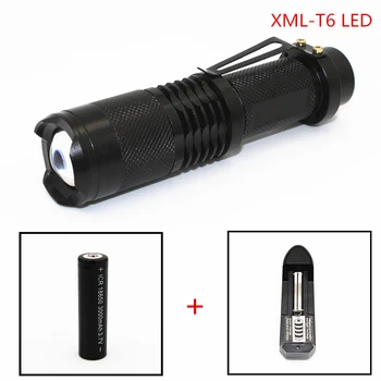 

Mini LED Flashlight SK98 5 Modes XML T6 1000LM Zoomable Retractable Light Torch lantern Lamp + 18650 Battery + Charger