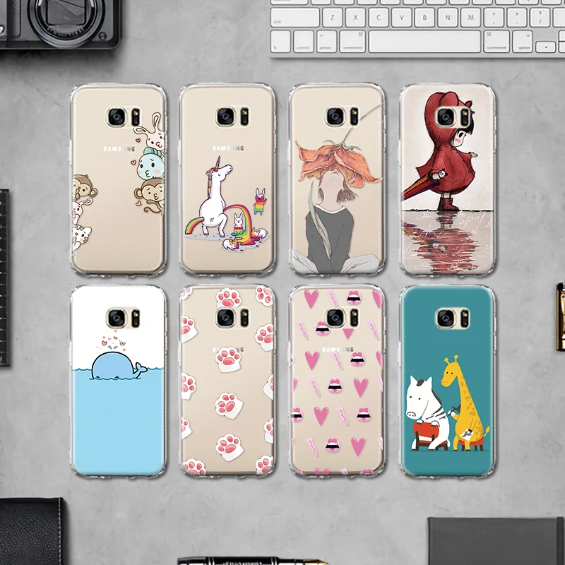 Для Samsung Galaxy J3 J5 J7 A3 A5 2015 2016 2017 мягкая задняя крышка Cut Мультфильм животных для