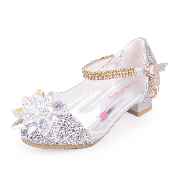 2018 fashion Cinderella crystal bright diamond shoes girl princess single shoes girl performance high heels