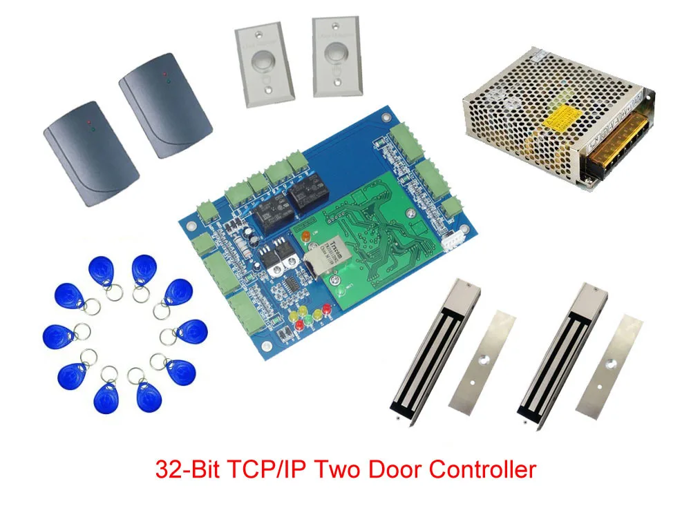 

Free ship by DHL, access control kit,TCP two door access control+power+magnetic lock+reader+exit button+10 key fob,sn:kit-L11