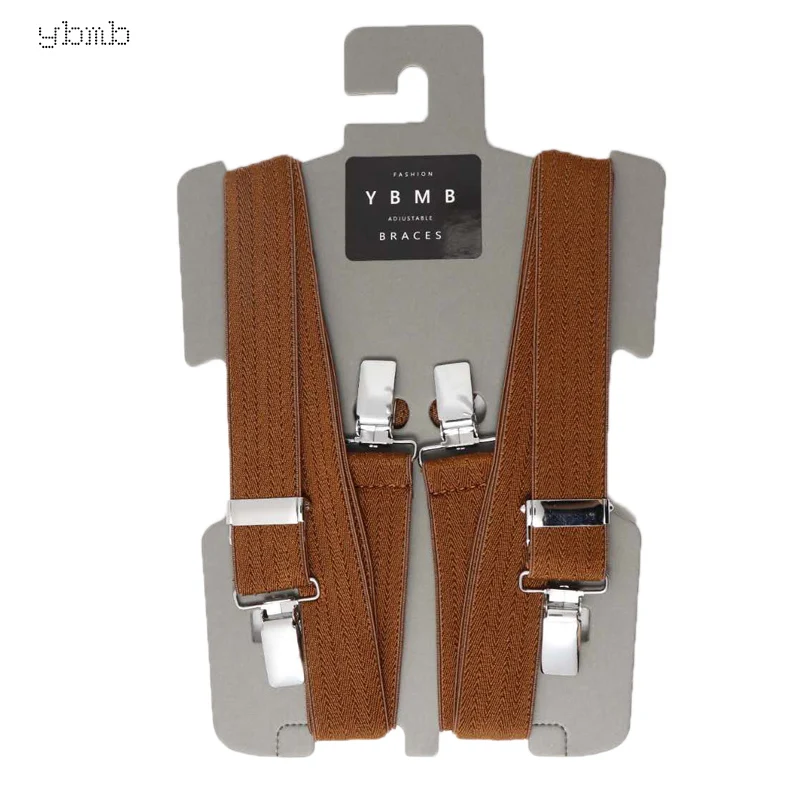 YBMB Модная рубашка Подтяжки 25 мм chassic X Back 4 зажима подтяжки унисекс регулируемые подтяжки бренд пояс эластичные ремни для брюк - Цвет: CAMEL