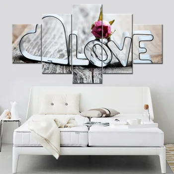 

Modular Pictures For Living Kids Room Decorative 5 Pieces/Set Love Words Canvas Painting Print Poster Wall HD Art Framework