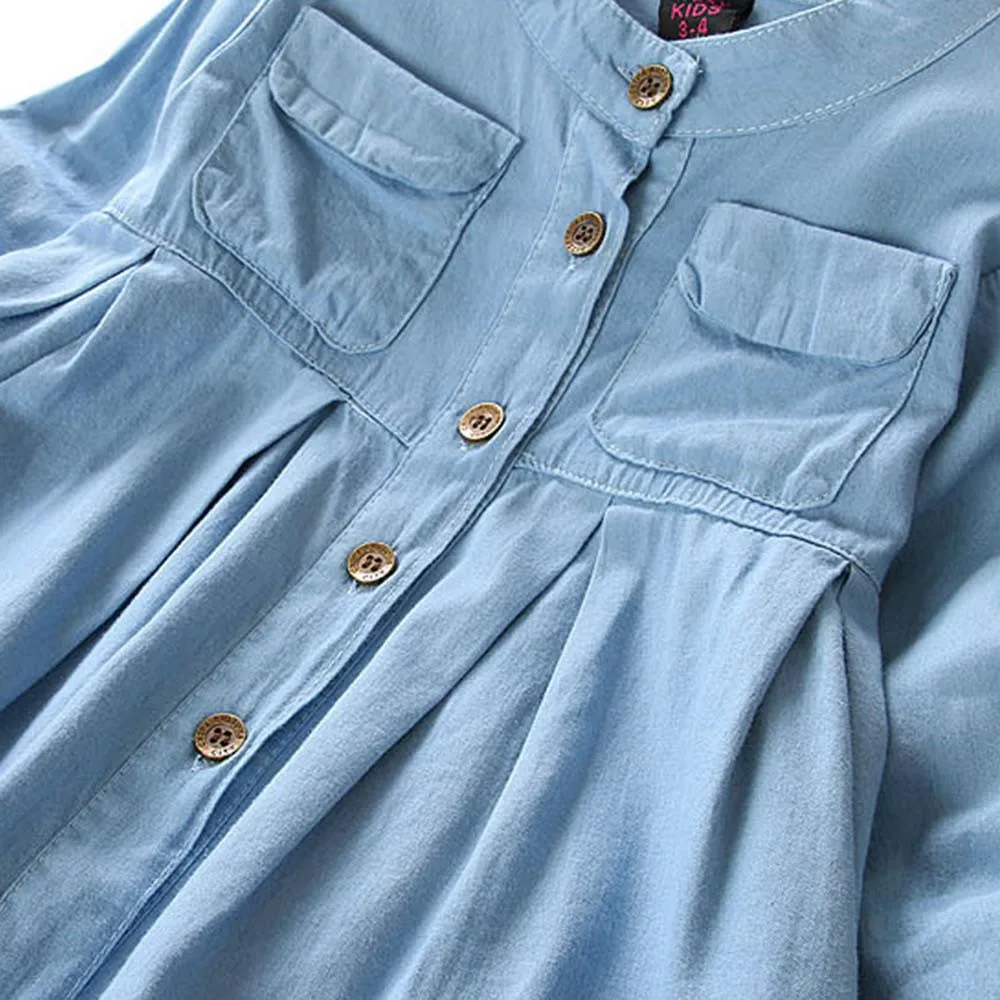 Комплект детской одежды для маленьких девочек Джинсовая рубашка, блузка с рюшами; рубашка с длинными рукавами Блузка весенне-осенняя одежда