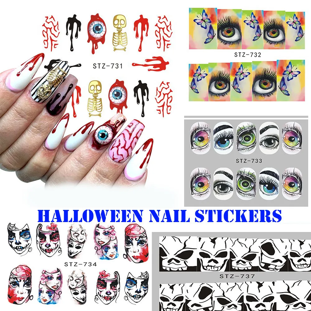 Наклейки для ногтей, инструменты для макияжа, наклейки для ногтей на Хэллоуин, украшения для ногтей, дизайн ужасов, маникюр, украшения для ногтей 8W1