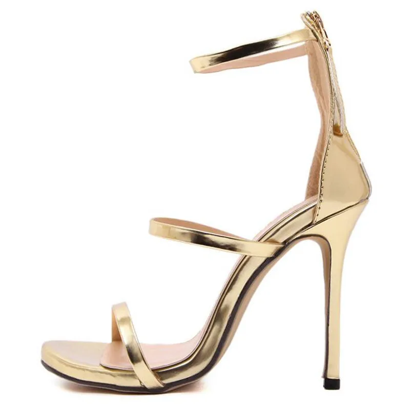 

2019 Summer Women Gladiator Sandals 11CM High Heels Gold Sandals Patent Leather Party Sandales Silver Black Nude