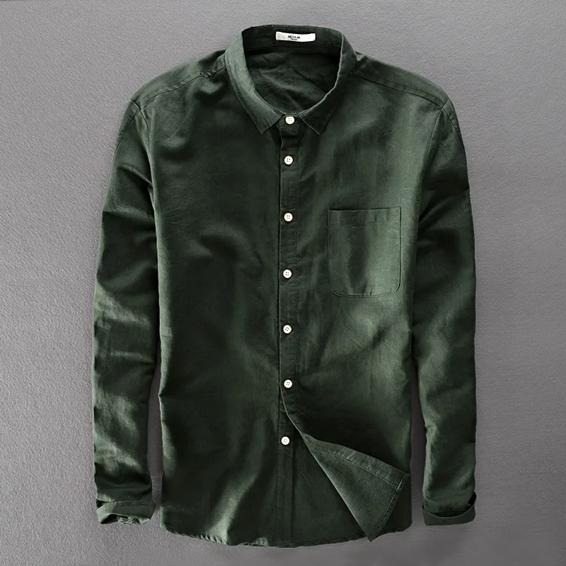 Итальянская брендовая зеленая рубашка уникального дизайна, мужские рубашки из хлопка и льна, мужские рубашки с длинным рукавом, мужская рубашка, новинка