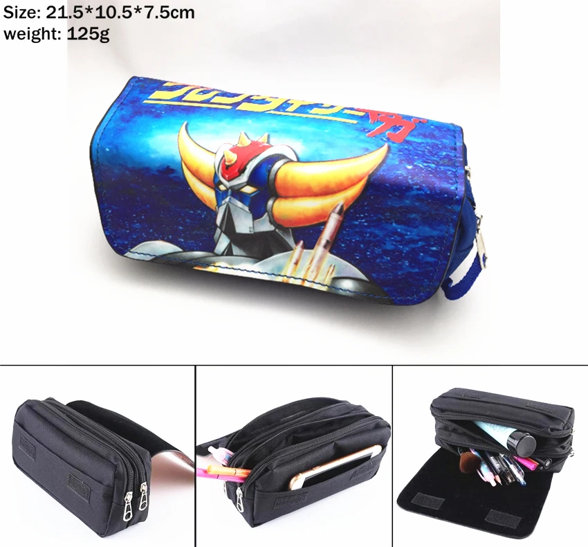 UFO Robot Grendizer Canvas Pencil Case student pen bag Women portable Makeup Bag Cosmetic bag Zipper Stationery Bag Stationery