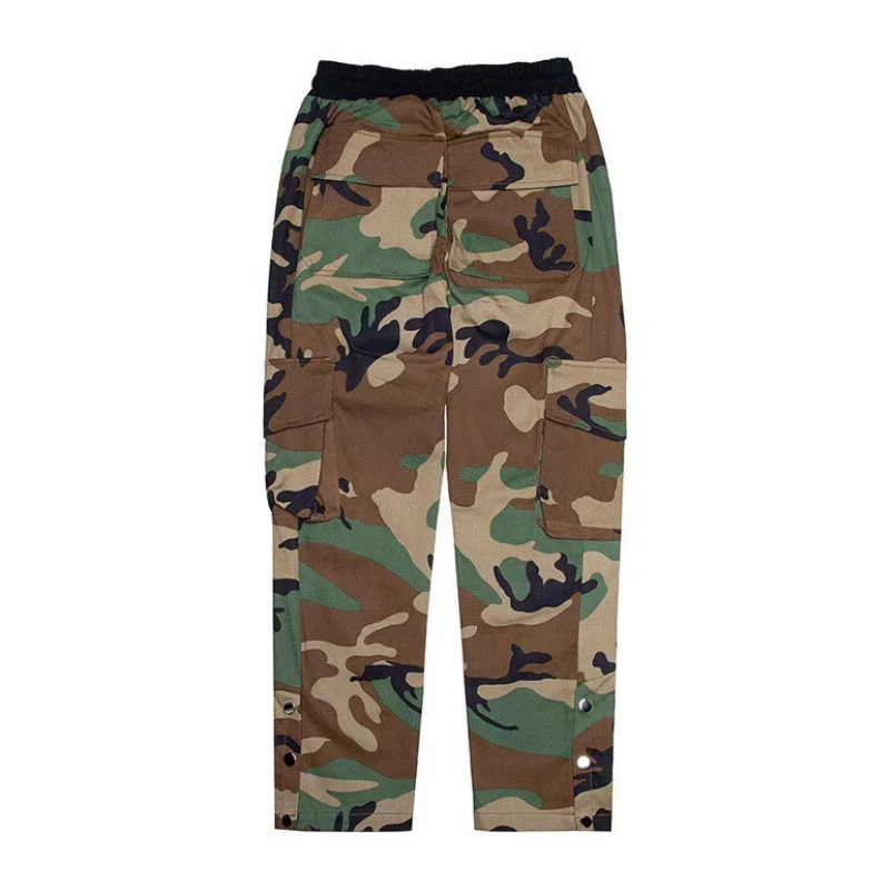 

Kangaroo Pocket Camouflage Cargo Pants Ankle-Length Side Snap Cotton Jogger