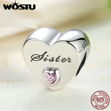Real 925 Plata Esterlina Granos Del Encanto Del Amor de la Hermana Con Rosa CZ Fit Pandora Original Pulsera Brazalete DIY Auténtica Joyería regalo