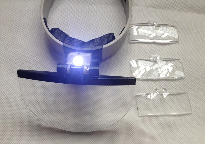 Eyelash Magnifying Glasses with LED Lights Watch Jewelry Illuminated 2X Reading Headband Magnifier Loupe with 4
