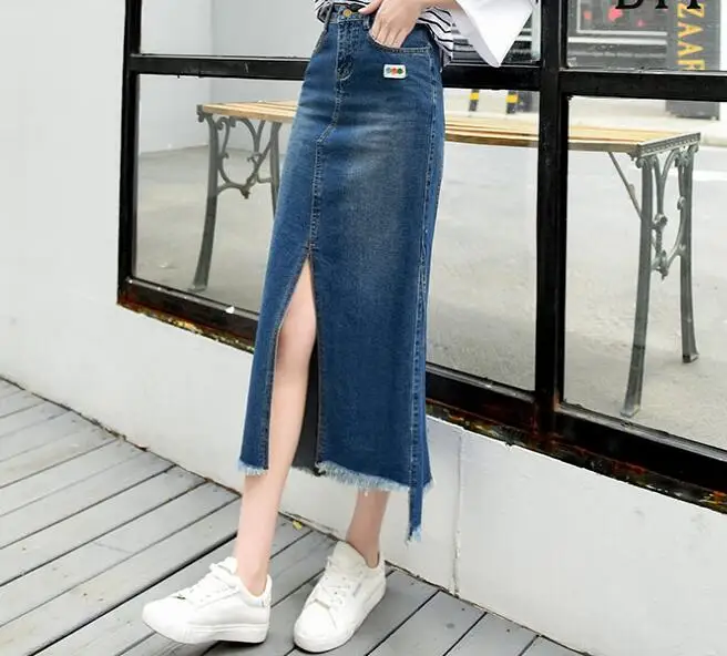 Casual Mujeres Algodón De becerro Cintura Nueva Denim Mezcla Azul Borla Qyd0801 Moda Para Primavera Faldas Más Tamaño Elástico De Mediados line A rgwr4nAfq