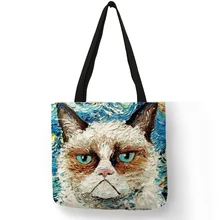 Настройка творческих Kitty Cat сумки для Для женщин лен сумка желание печати для леди сумки путешествия тотализатор мешок