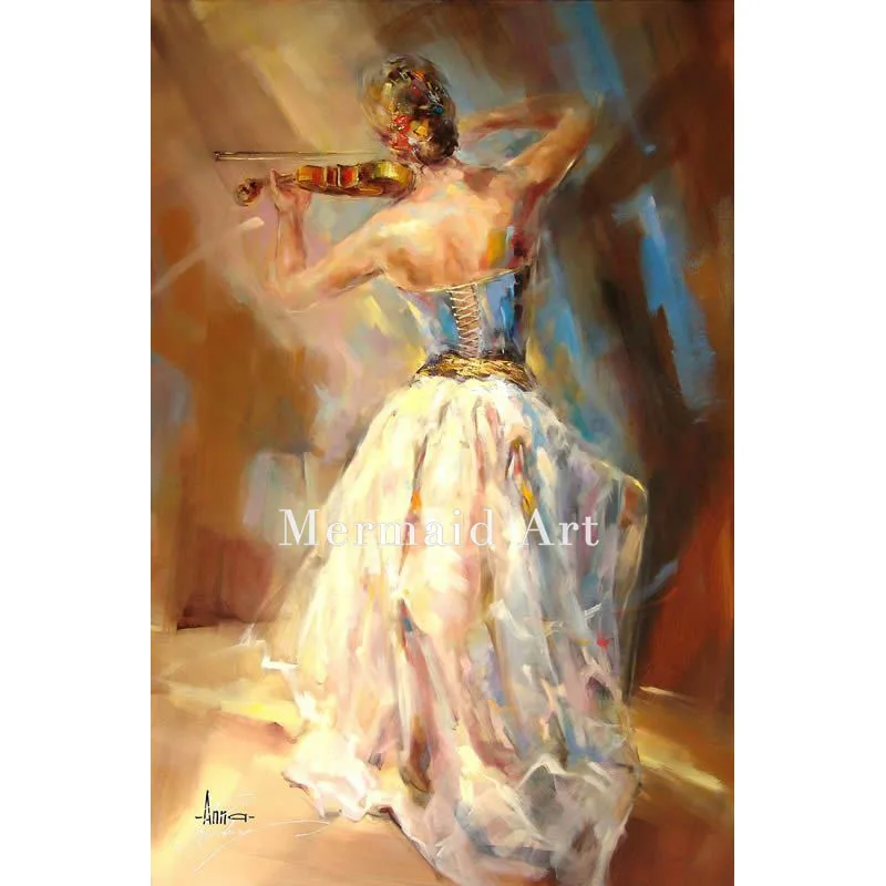 

High Quality Beautiful Lady Playing Violin Oil Painting Modern Wall Decoration Hand Painted On Canvas For Wall Artwork