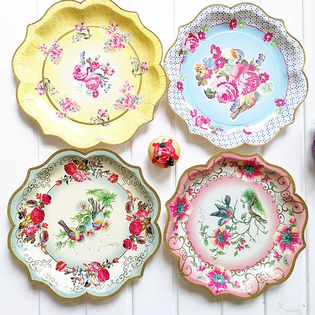 6pcs 11 8inch european style disposable paper plates dishes pastel flower paper plates
