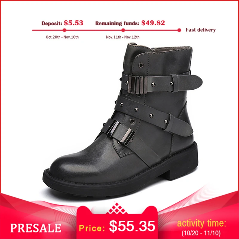

Smile Circle Autum/Winter Boots Genuine Leather Metal Booties Women High-quality platform Shoes Round toe Women Boots