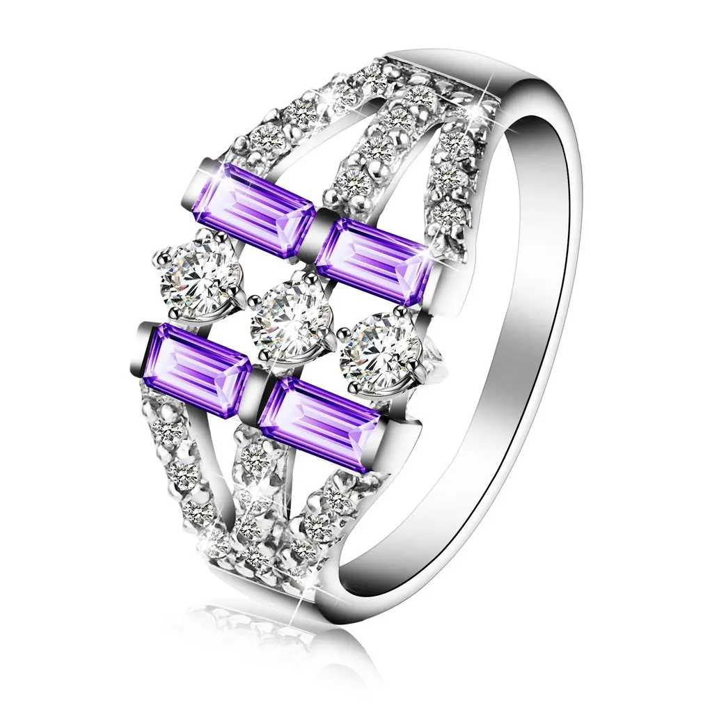 Stylish Double Row Classic Ring Romantic Shiny Zircon Fashionable