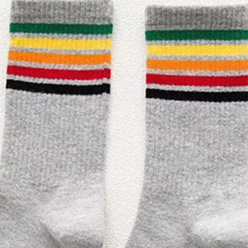 Trendy Rainbow Stripe Printed Cotton Socks Ladies Women Middle Length Casual Soft Harajuku Socks Sports Warm Socks