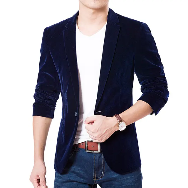 2017 New Arrival Royal Blue Velvet Blazer Men Autumn Fashion Mens Slim