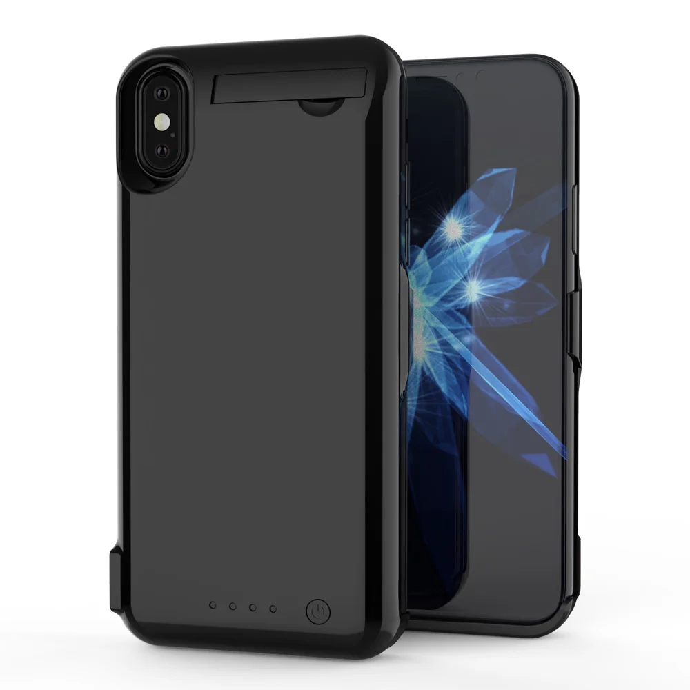 Beste Externe 10000 mAh Smart Back Power Bank Pack USB Acculader Case iphone X met gehard glas USB lijn