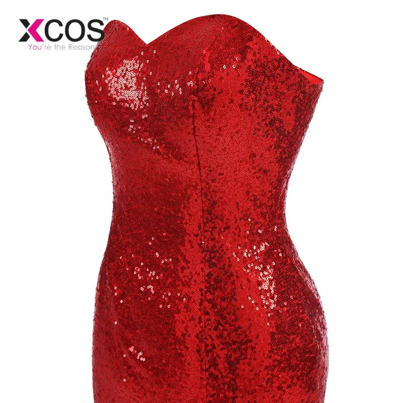 XCOS серебристо-красное платье с блестками для выпускного вечера, вечерние платья в стиле русалки, милое платье в пол, Платья для особых случаев для женщин, vestido de gala