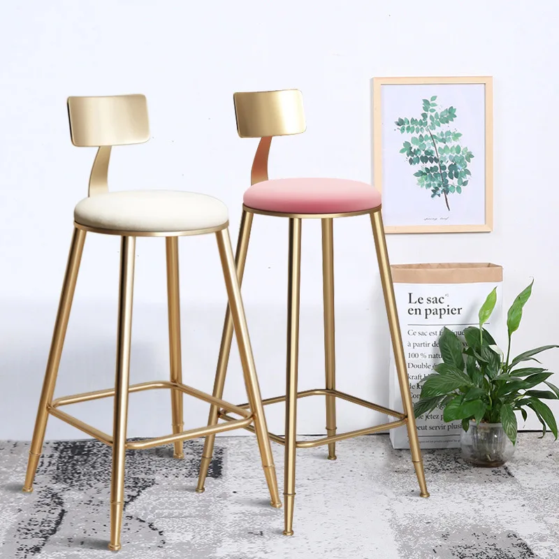 

Nordic Golden Metal High Feet Bar Chair Casual Stool Simple Durable Stable Cafe Armchair with Soft Cushion Anti-slip