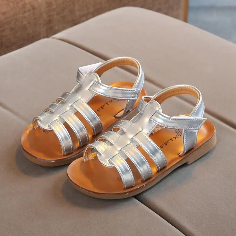 

HOT Summer Kids Summer Kids Children Sandals Fashion Gold Girls Flat Pricness Shoes Baby Sandals Gold Silver Black Size 21-30