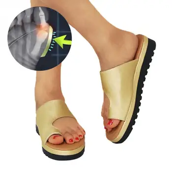 Women PU Leather Shoes Comfy Platform Flat Sole Ladies Casual Soft Big Toe Foot Correction Sandal Orthopedic Bunion Corrector