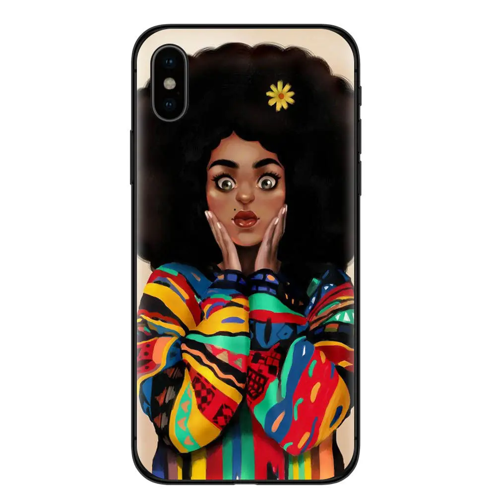 Colorful Afro Girls Phone Case Soft Silicone Black TPU Cover For Apple iPhone X 8 8Plus 7 7Plus 6 6S Plus 5 5S SE Coque Capa