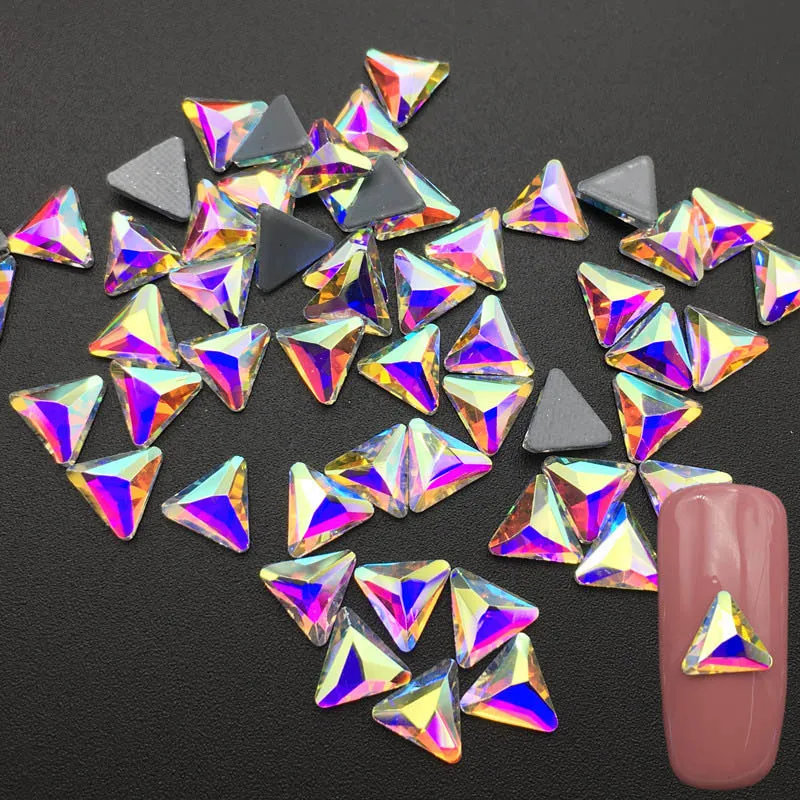 

Polaris 6mm 25pcs Crystal AB Crystal Clear MultiTriangle Germany Glue Hotfix Rhinestones For DIY