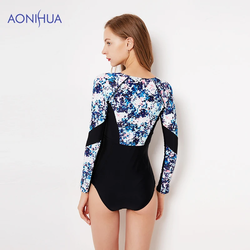 Женский купальник с длинными рукавами AONIHUA облегающий спортивный костюм на