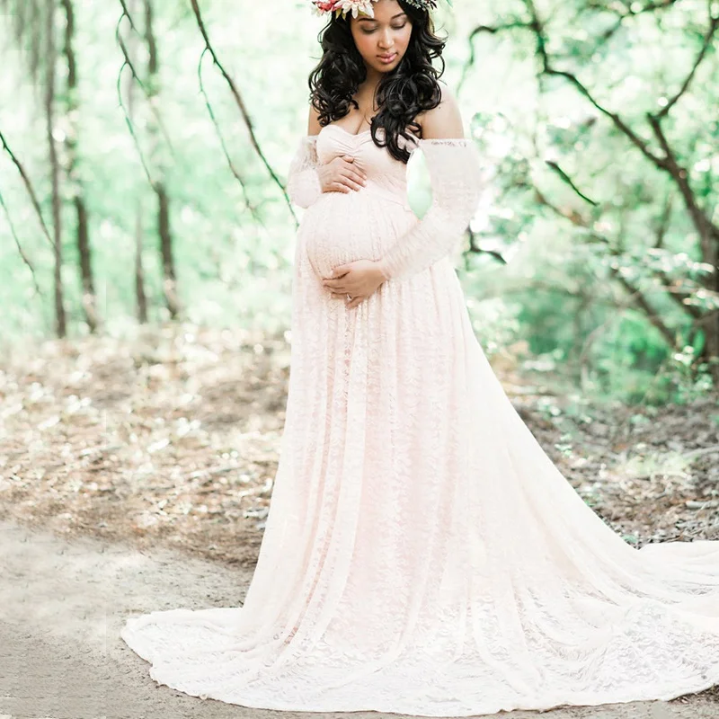 Lace Summer Pregnant Lace Dress Women Front Split Long Maxi Maternity ...