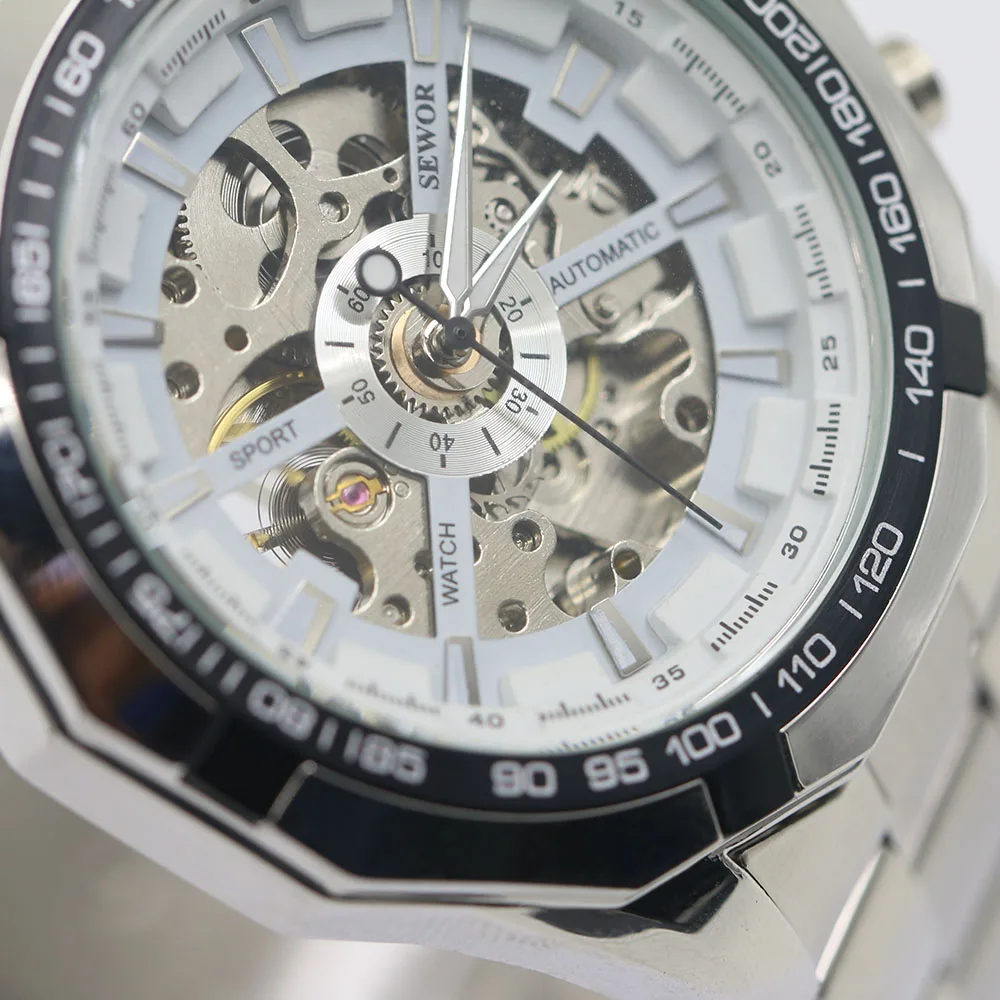 

Popular Men Stainless Mechanical Watch Steel Hand-Winding Skeleton Automatic and Sport Wrist Watch