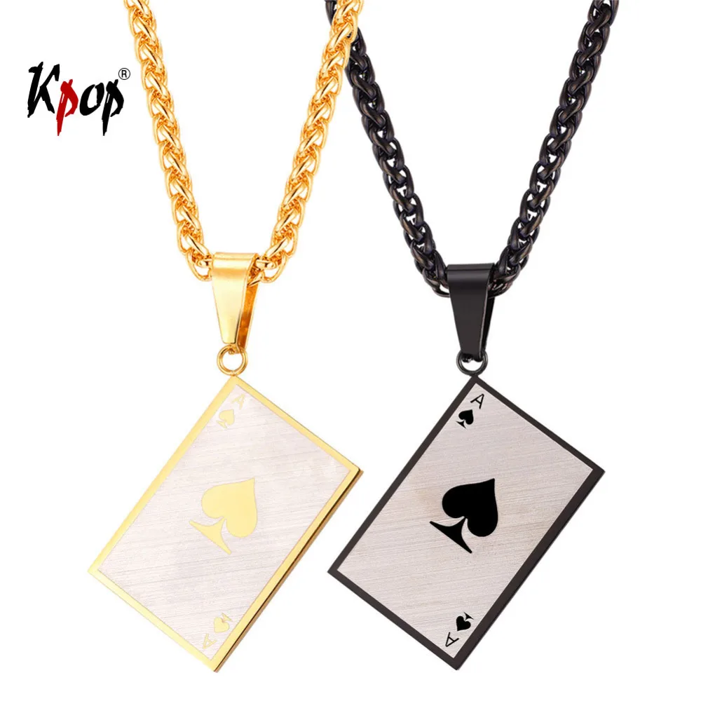 

Kpop Poker Spade Pendant Necklace Fashion Jewelry Stainless Steel Gold/Black Color Adjustable Chain Charm Necklace for Men GP675