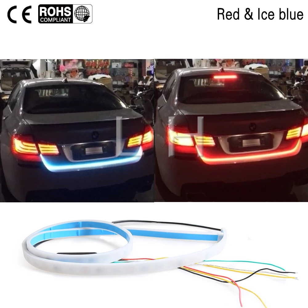 120cm Tailgate light strip Red Blue trunk light strip kitTail led moving flash warning car led