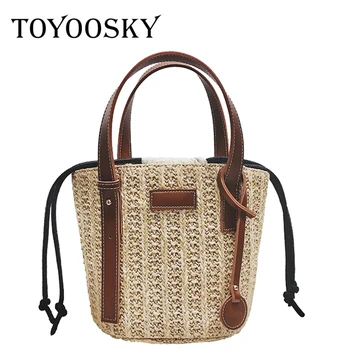 

TOYOOSKY Straw Bag Bohemain Summer Beach Handbag Women Causal Travel Bucket Composite Bag Japan Style Woven Shoulder Bags Bolsa
