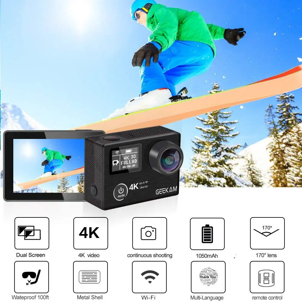 GEEKAM Action Camera K3R/K3 Ultra HD 4K/30fps 20MP