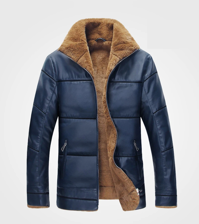 Мужская кожаная зимняя теплая куртка 160-180