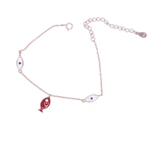 Стерлингового серебра 925 Нежный эмалированная рыба Злой Глаз Шарм серебро розовое золото цвет модный браслет цепочка