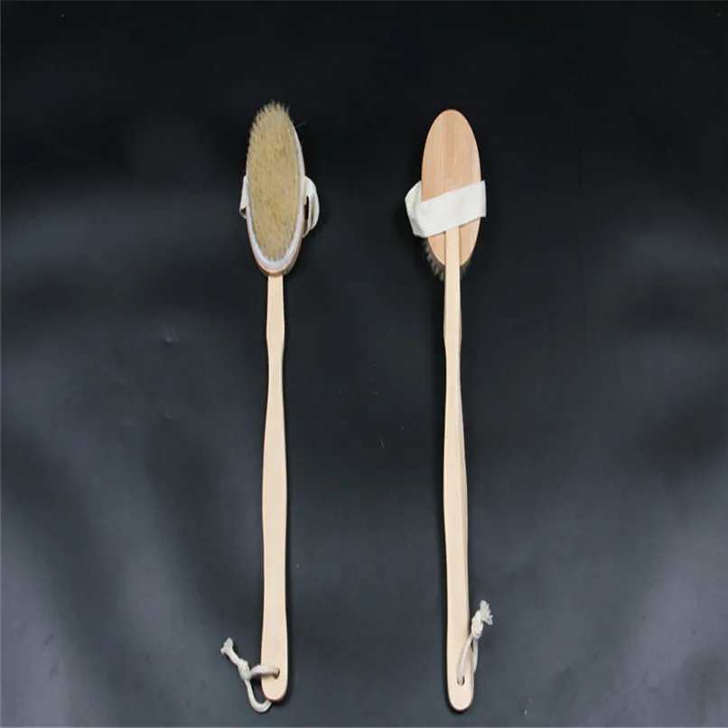 Soft Bath Brush Shower Brush Boar Bristles Exfoliating Body Massager with Long Wooden Handle Household cleaning brush #2Y23 (2)
