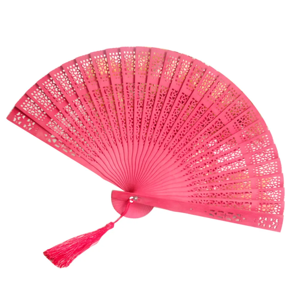 

2019 Newest Wedding Hand Fragrant Party Carved Bamboo Folding Fan Chinese Style Wooden LADY BEAUTIFUL @40
