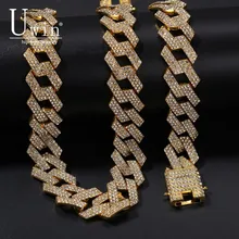 UWIN 20 мм зубец-Майами, кубинская Сеть ожерелье и браслет и набор полный со льдом Стразы NE+ BA Мужские Ювелирные изделия Хип-хоп для подарка