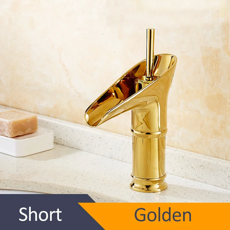 Quyanre Черный Античный открытый носик водопад раковина кран Torneira Banheiro одной ручкой смеситель для ванной комнаты сосуд Раковина кран - Цвет: Short Golden