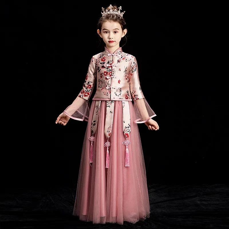 

Children Girls Luxury Chinese Wind New Year Cheongsam Princess Mesh Dress Kids Toddler Autumn Winter Piano Tutu Costume Dress