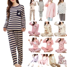 Женская пижама с длинными рукавами; комплект одежды для сна с принтом из мультфильма; домашняя одежда; Милая осенняя одежда